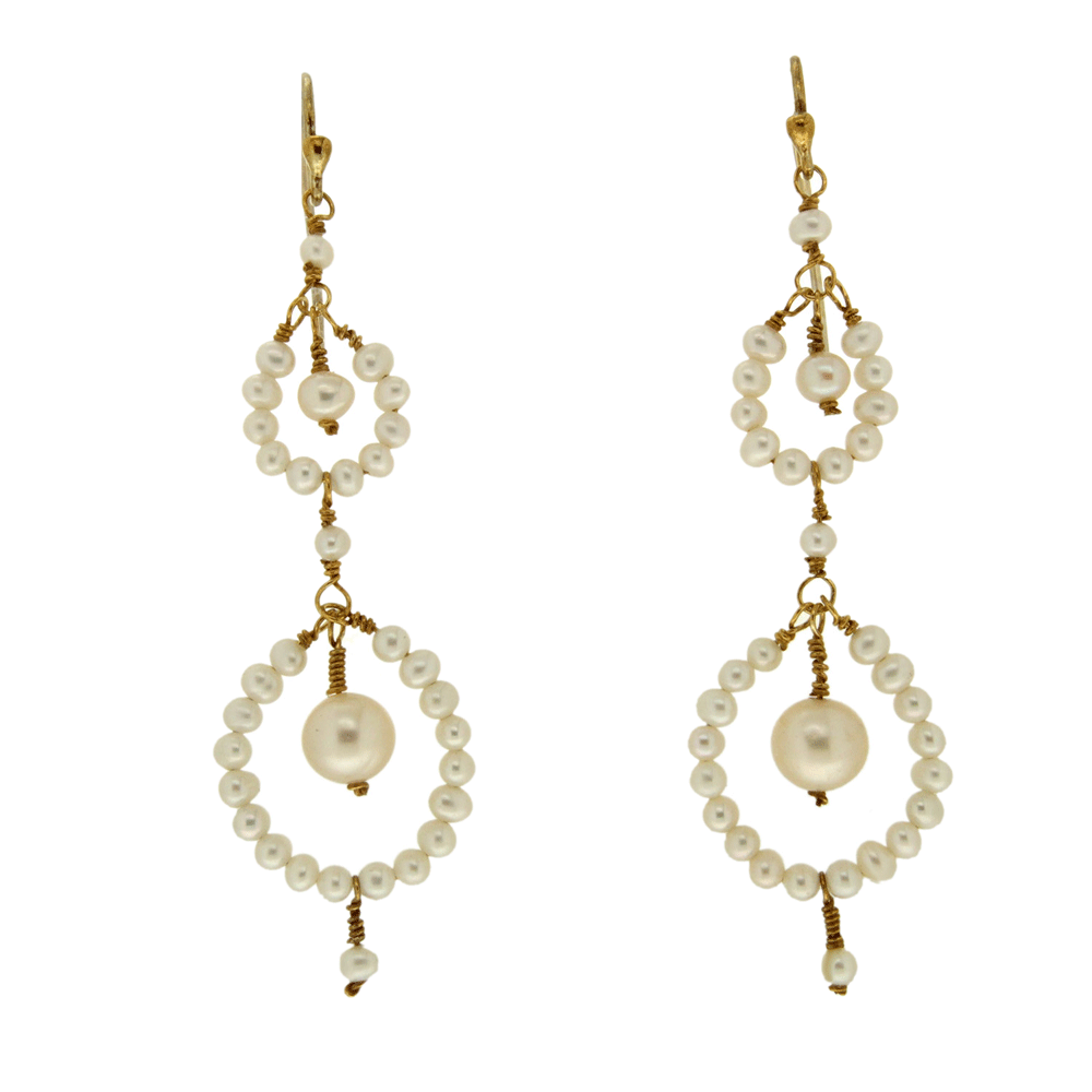 Zilver/vergulde oorhangers met Parels - Afbeelding 2