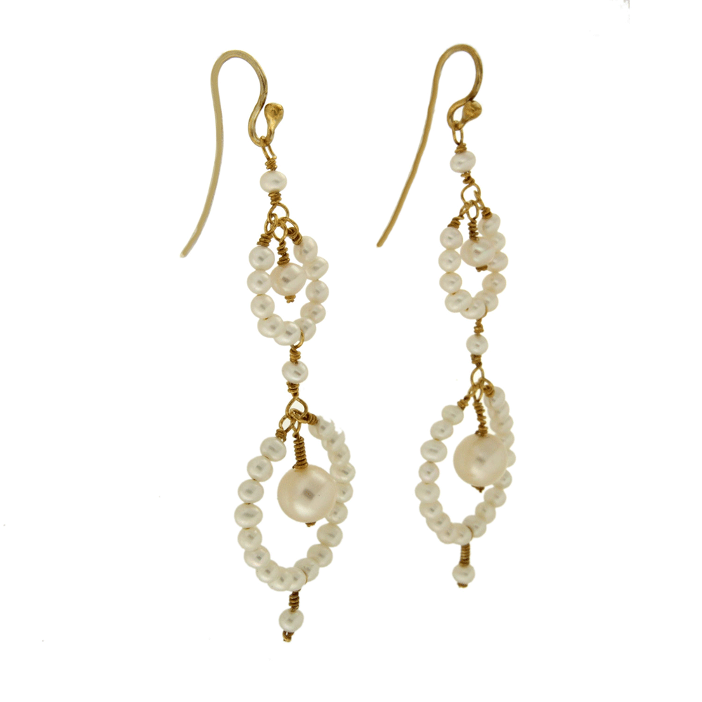 Zilver/vergulde oorhangers met Parels