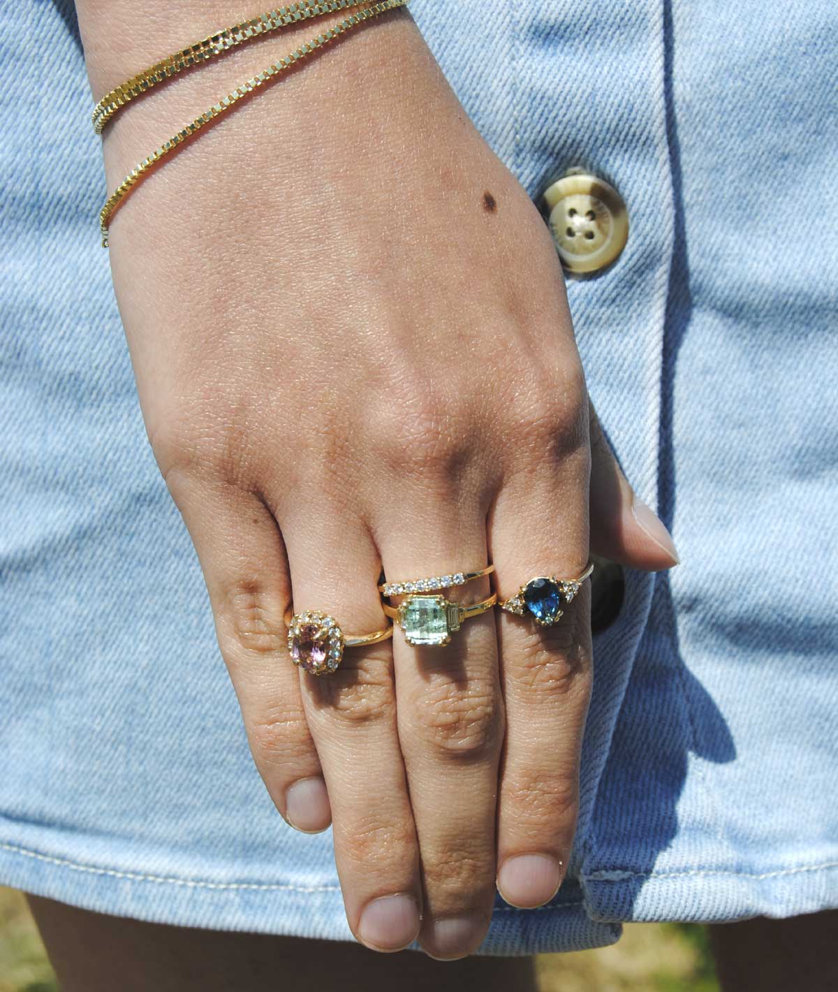 Geelgouden ring blauwe toermalijn en diamant Gouden ring druppelvorm met topaas en diamant Gouden ring met 7 Diamanten Gouden ring roze Toermalijn en Diamant