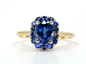 14 Karaat Geelgouden Entourage Ring met Blauwe Saffier